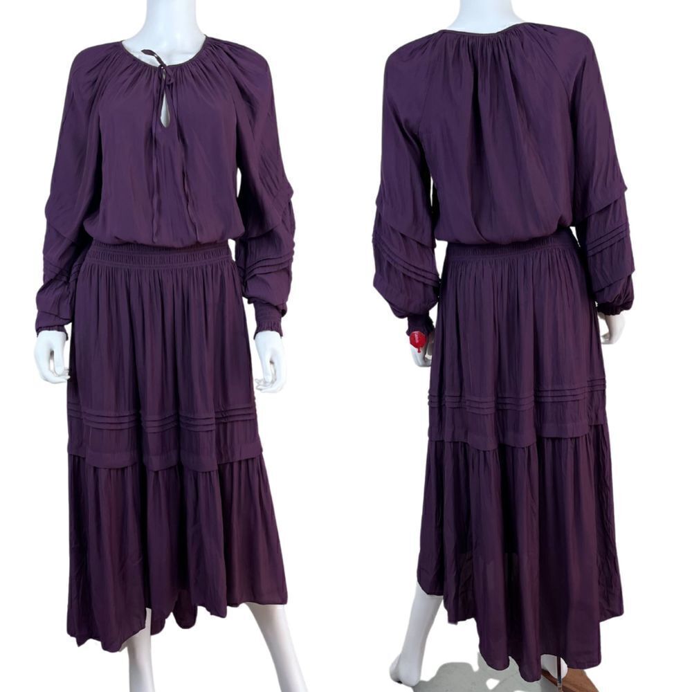 Ramy Brook Size S Purple Tropez Smocked Tiered Pullover Midi NEW Dress Party